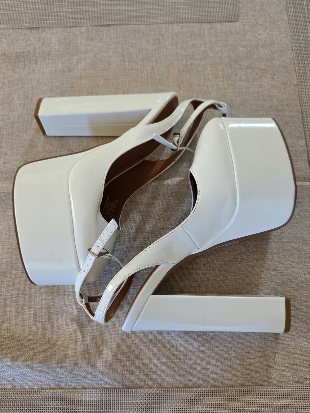 White Platform Slingback Heels with ankle strap.Size 7
